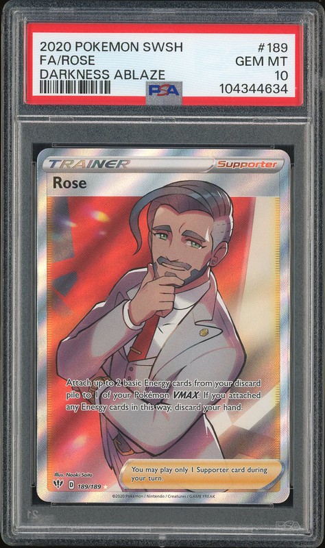 2020 Pokemon SWSH Darkness Ablaze Full Art Rose #189 PSA 10