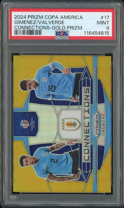 2024 Panini Prizm Copa America Connections Jose Maria Gimenez Federico Valverde #17 Gold Prizm /10 PSA 9