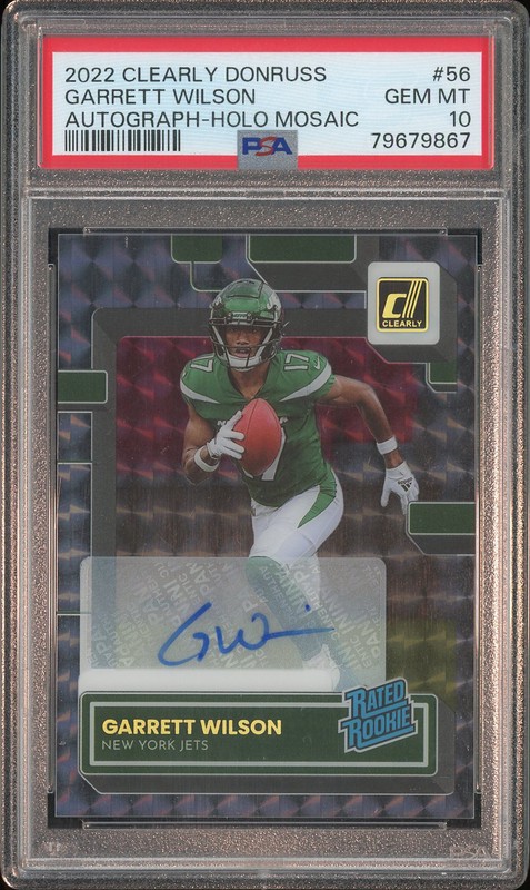 2022 Clearly Donruss Rated Rookie Garrett Wilson #56 Holo Mosaic Autograph PSA 10