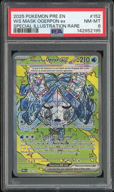 2025 Pokemon Prerelease Wellspring Mask Ogerpon ex #152 Special Illustration Rare PSA 8