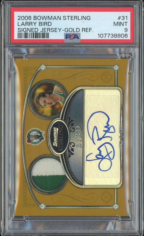 2006 Bowman Sterling Signed Jersey Larry Bird #31 Gold Refractor /25 PSA 9