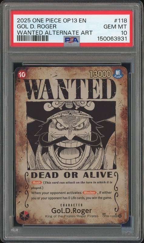 One Piece Gol D. Roger #OP09-118 Emperors in the New World Alternate Art PSA 10
