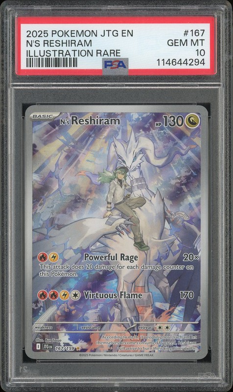 2025 Pokemon JTG EN Illustration Rare N's Reshiram #167/159 PSA 10