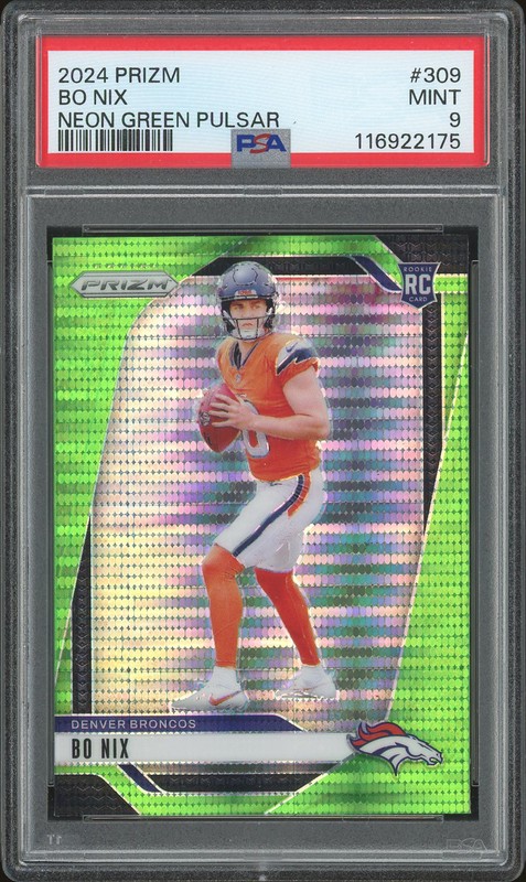 2024 Panini Prizm Bo Nix #309 Neon Green Pulsar PSA 9