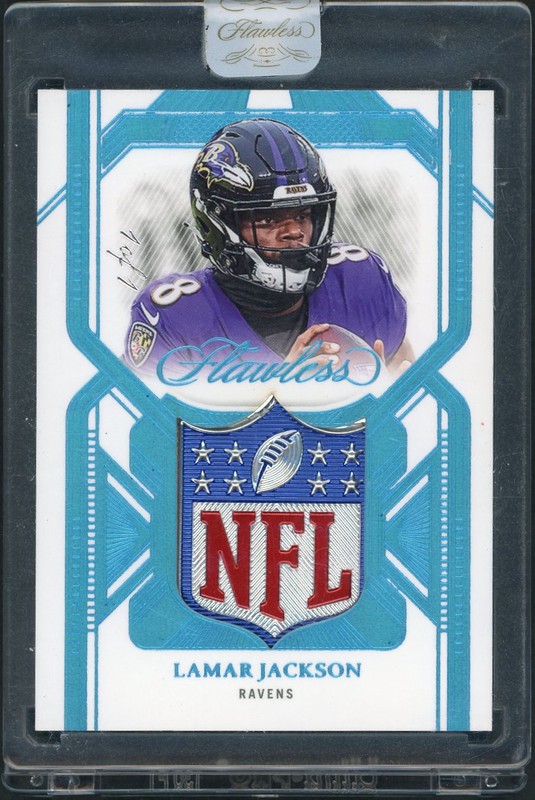 2023 Panini Flawless Flawless Symbols Lamar Jackson #FS-LJN Platinum NFL Shield Patch 1/1