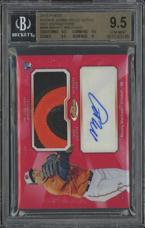 2013 Topps Finest Rookie Jumbo Relic Autos Manny Machado #AJR-MM Red Refractors /25 BGS 9.5