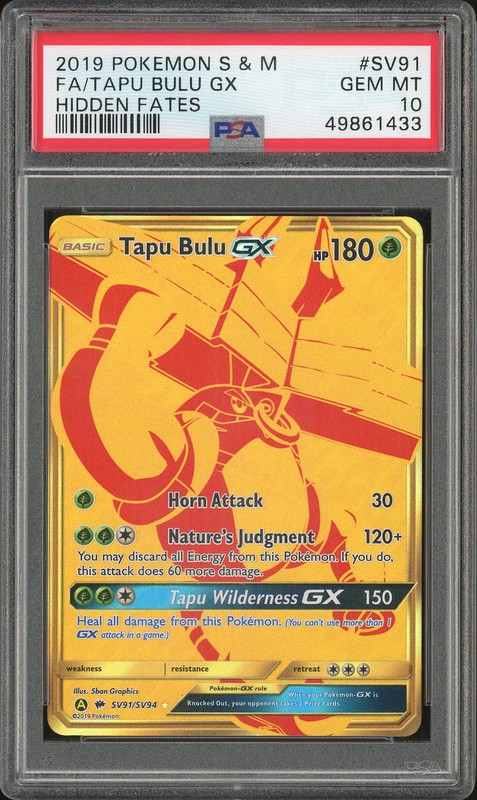 2019 Pokémon Hidden Fates Shiny Vault Tapu Bulu GX #SV91/SV94 Gold Secret Rare PSA 10