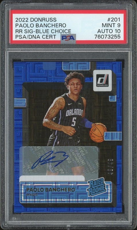 2022-23 Donruss Rated Rookies Signatures Paolo Banchero #201 Choice Blue Autograph /49 PSA 9 Auto 10