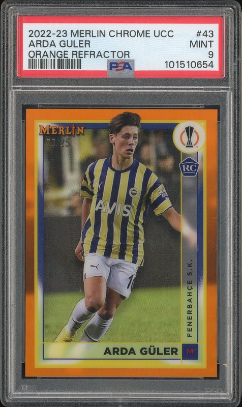 2022-23 Topps Merlin Chrome UCC Arda Guler #43 Orange Refractor /25 PSA 9