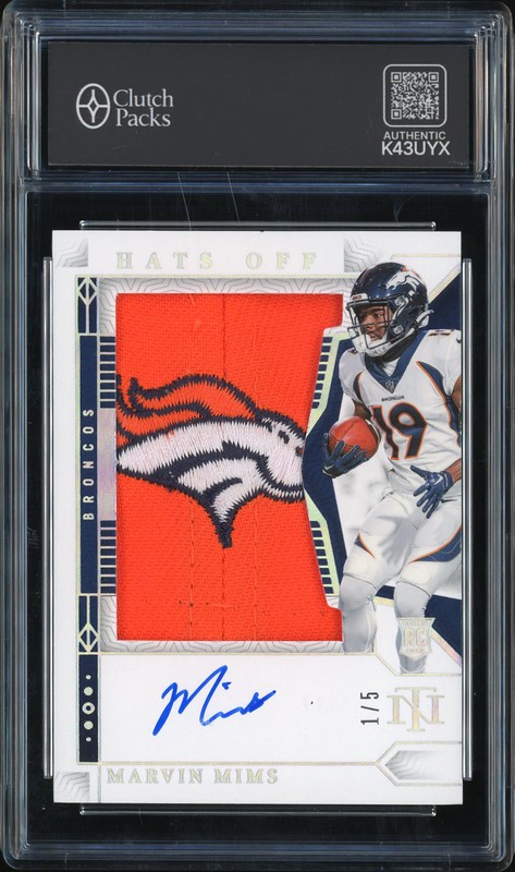 2023 Panini National Treasures Hats Off Marvin Mims Jr. #RHO-MMI Rookie Patch Auto /5