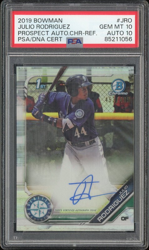 2019 Bowman Chrome Prospect Autographs Julio Rodriguez #CPA-JRO Refractor /499 PSA 10 Auto 10