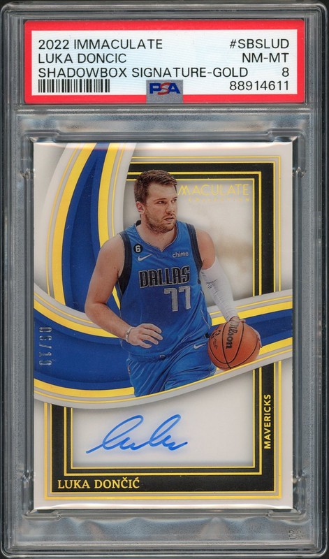 2022-23 Panini Immaculate Collection Shadowbox Signatures Gold Luka Dončić #SBS-LUD /10 PSA 8