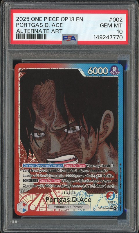 One Piece Portgas D. Ace #OP13-002 Carrying on His Will Alternate Art PSA 10