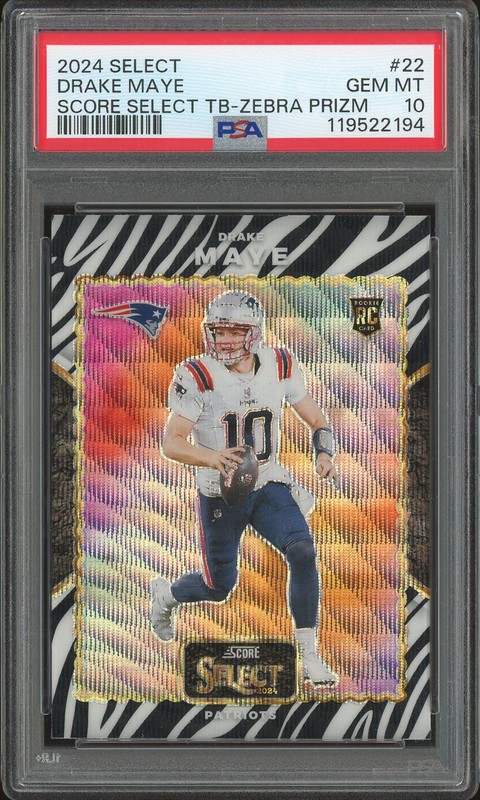 2024 Select Score Zebra Prizm Drake Maye #22 PSA 10