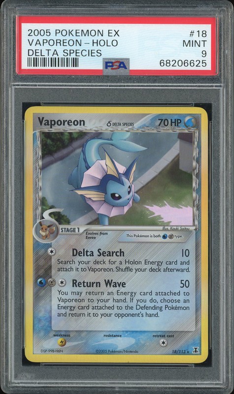 2005 Pokemon EX Delta Species Vaporeon #18 Holo PSA 9