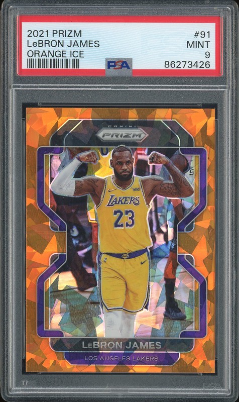 2021 Panini Prizm LeBron James #91 Orange Ice PSA 9