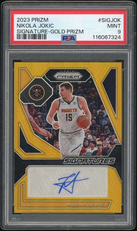 2023-24 Panini Prizm Signatures Nikola Jokic #SIG-JOK Gold /10 PSA 9