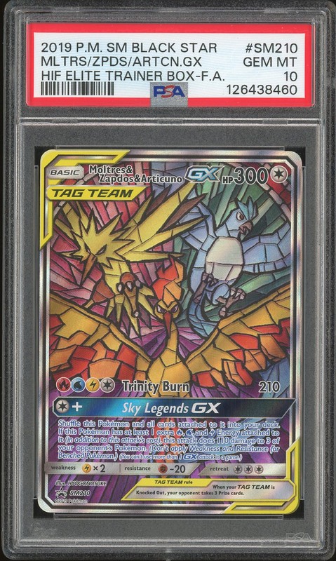 2019 Sun & Moon Black Star Promos Moltres & Zapdos & Articuno GX #SM210 Full Art PSA 10