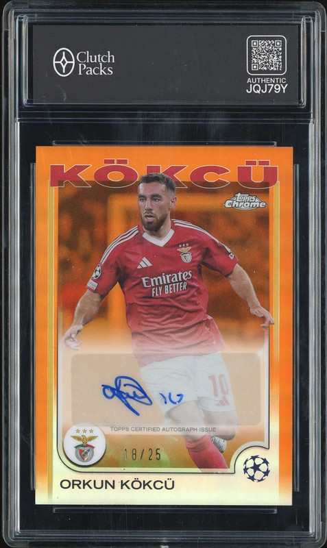 2024-25 Topps Chrome UEFA Club Competitions Base Autograph Card Orkun Kökcü #CA-OK Orange Refractor Autograph /25