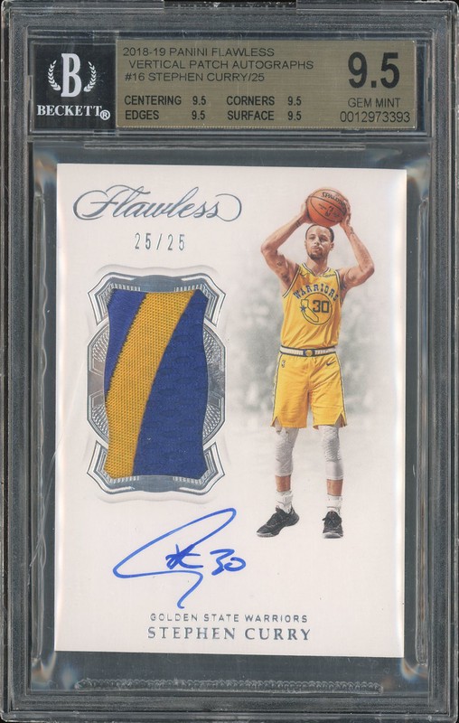 2018-19 Panini Flawless Vertical Patch Autographs Stephen Curry #16 Autograph Patch /25 BGS 9.5