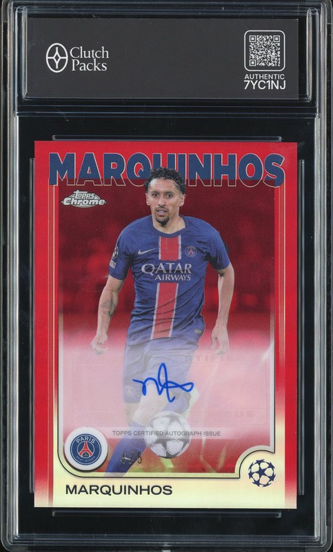 2024 Topps Chrome UEFA Club Competitions Base Autograph Marquinhos #CA-MQ Red Autograph /5