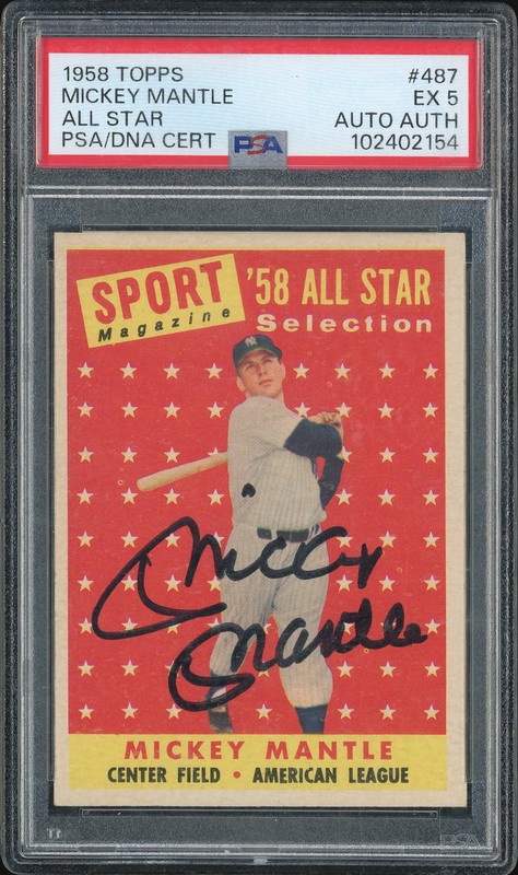 1958 Topps All Star Mickey Mantle #487 Autograph PSA 5