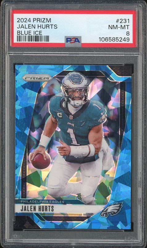 2024 Panini Prizm Jalen Hurts #231 Blue Ice /99 PSA 8