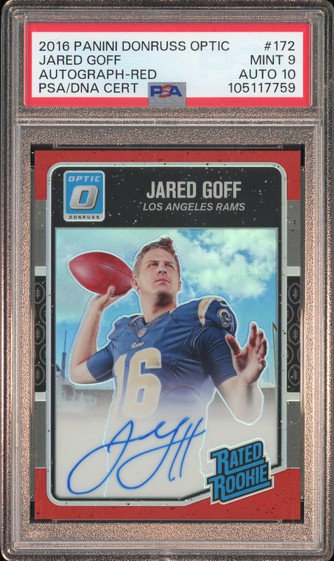2016 Panini Donruss Optic Rated Rookie Autographs Jared Goff #172 Red /50 PSA 9