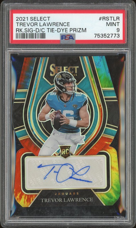 2021 Panini Select Rookie Signatures Trevor Lawrence #RS-TLR Tie-Dye Prizm Autograph /25 PSA 9