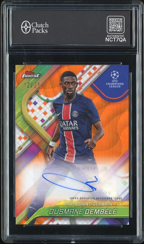 2024-25 Topps Finest Base Card Autograph Variation Ousmane Dembele #BA-OU Orange Wave Autograph /25