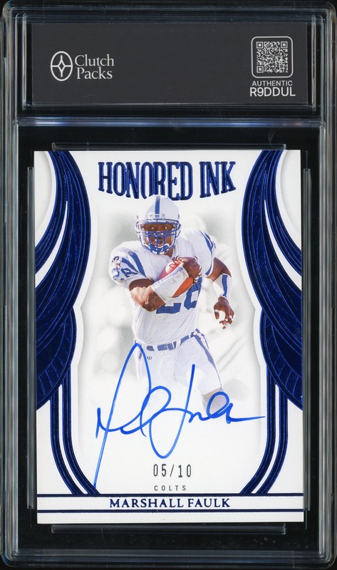 2025 Panini Flawless Football Honored Ink Marshall Faulk #HI-MFK Sapphire /10