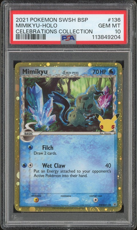 2021 Pokemon SWSH Black Star Promos Celebrations Collection Mimikyu #SWSH136 Holo PSA 10