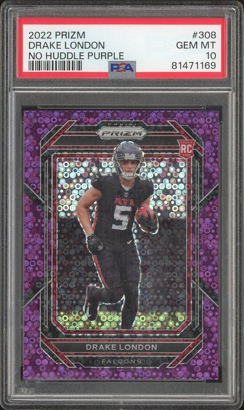 2022 Panini Prizm No Huddle Purple Drake London #308 /35 PSA 10
