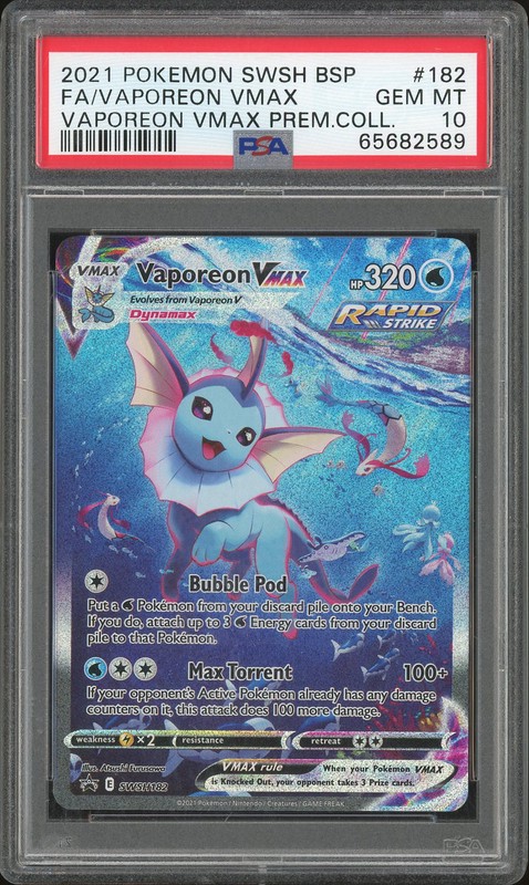 2021 Pokemon SWSH Black Star Promos Vaporeon VMAX Premium Collection Vaporeon VMAX #SWSH182 Full Art PSA 10