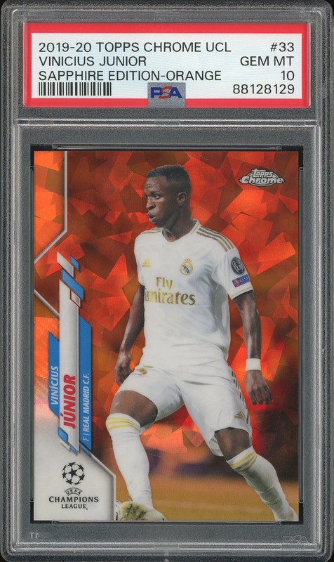 2019-20 Topps Chrome UCL Vinicius Junior #33 Orange Sapphire /50 PSA 10