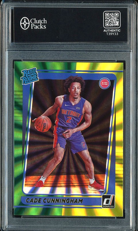 2021-22 Donruss Rated Rookie Cade Cunningham #211 Holo Green Yellow Laser