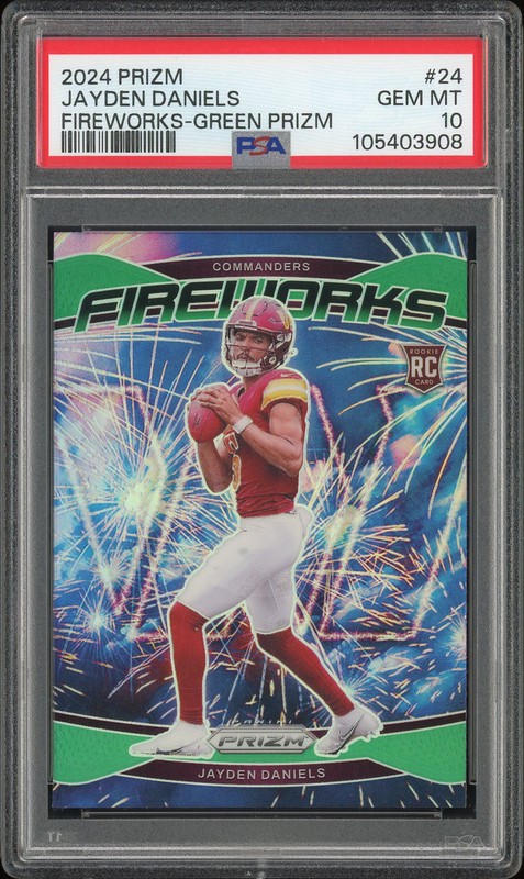 2024 Panini Prizm Fireworks Jayden Daniels #24 Green Prizm PSA 10