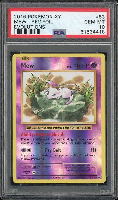2016 Pokemon XY Evolutions Mew #53 Reverse Holo PSA 10
