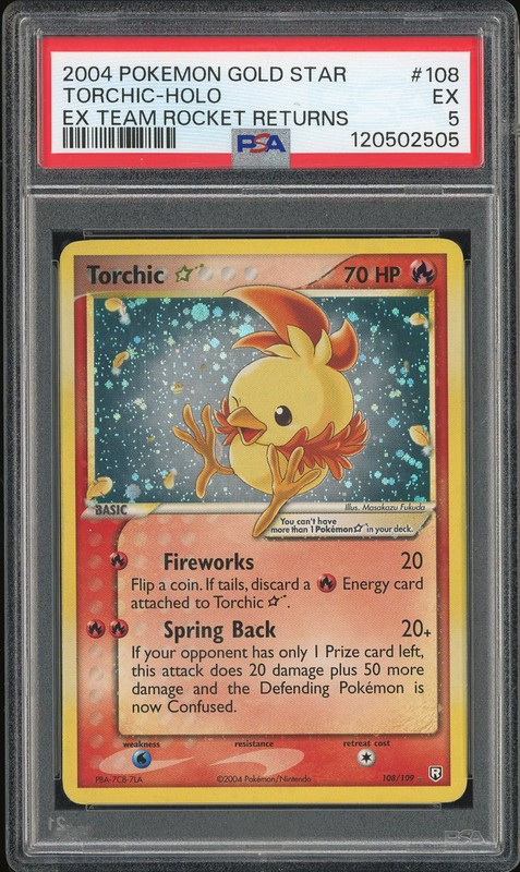 2004 Pokemon EX Team Rocket Returns Gold Star Torchic-Holo #108 PSA 5