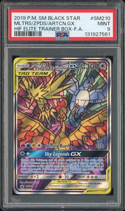 2019 Pokemon Sun & Moon Black Star Promo Moltres & Zapdos & Articuno GX #SM210 Stained Glass PSA 9