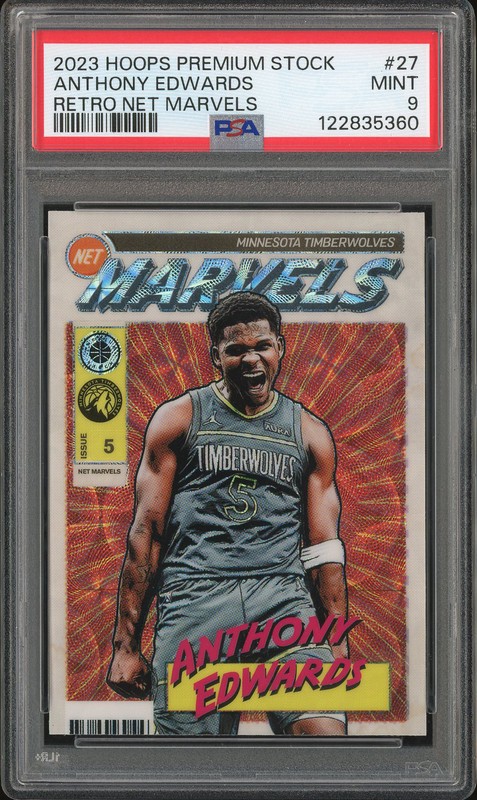 2023 Hoops Premium Stock Retro Net Marvels Anthony Edwards #27 PSA 9