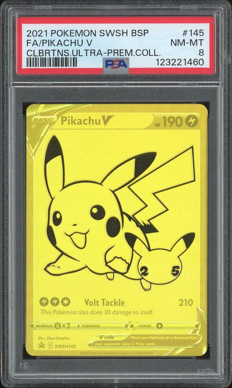 2021 SWSH Black Star Promos Celebrations Ultra-Premium Collection Pikachu V #SWSH145 Gold Full Art PSA 8