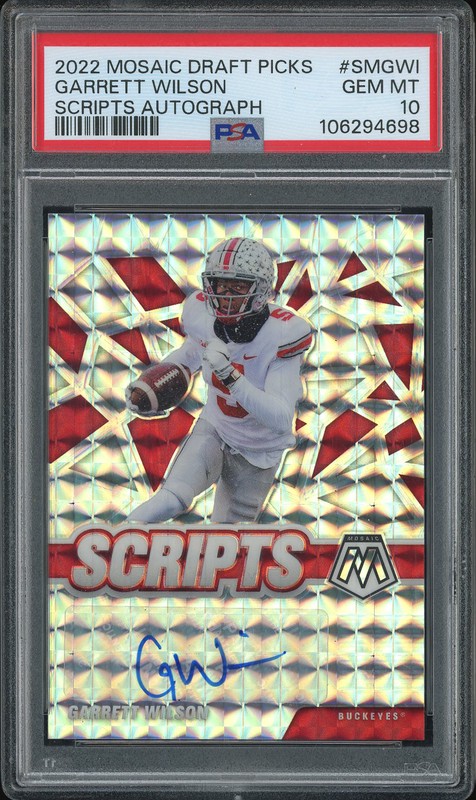 2022 Panini Mosaic Draft Picks Scripts Autograph Garrett Wilson #SM-GWI Mosaic PSA 10