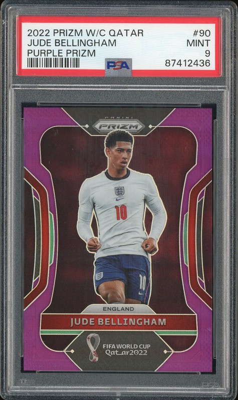 2022 Panini Prizm FIFA World Cup Qatar 2022 Jude Bellingham #90 Purple Prizm /199 PSA 9