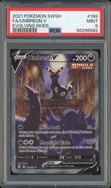 2021 Pokemon SWSH Evolving Skies Full Art Umbreon V #189 PSA 9