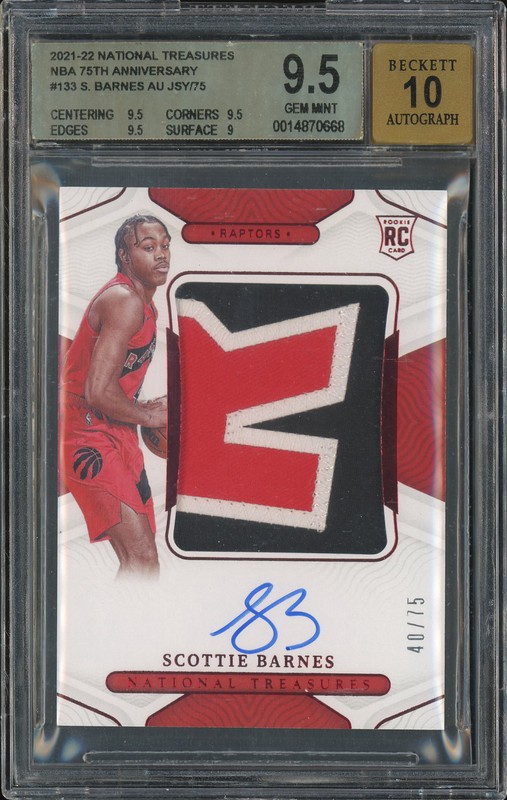 2021-22 National Treasures NBA 75th Anniversary Scottie Barnes #133 Autograph /75 BGS 9.5