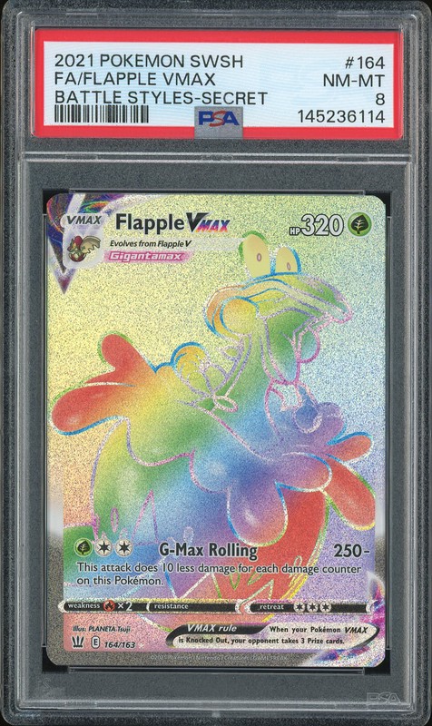 2021 Pokémon Sword & Shield Battle Styles Secret Rare Flapple VMAX #164 PSA 8