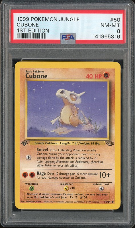 1999 Pokemon Jungle Cubone 1st Edition #50 PSA 8