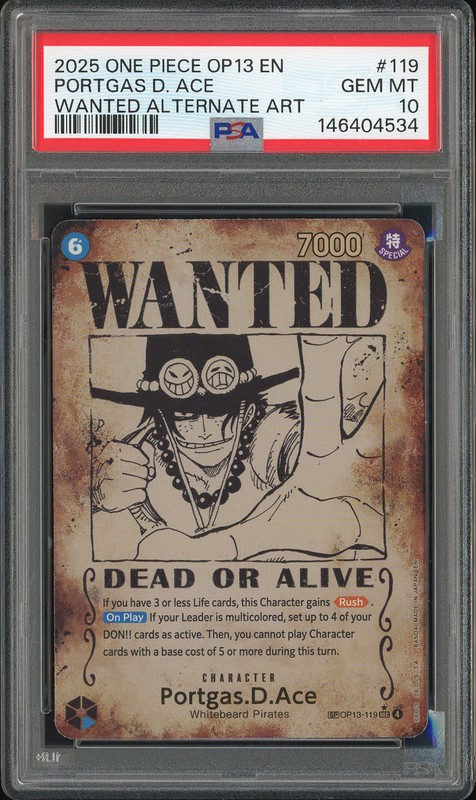 One Piece Portgas D. Ace #OP13-119 Carrying on His Will SEC Alternate Art PSA 10