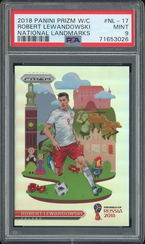 2018 Panini Prizm World Cup National Landmarks Robert Lewandowski #NL-17 PSA 9